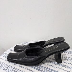 Prada Women Vintage Leather Square Toed Heels